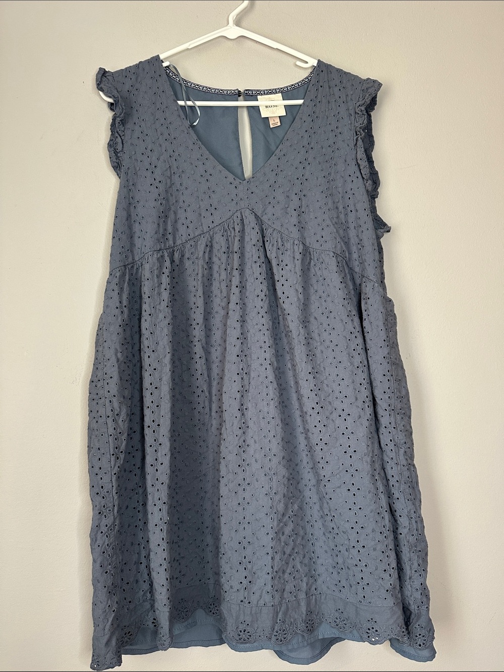 Knox Rose Eyelet Dress in Slate Blue with Embroidered Trim size L